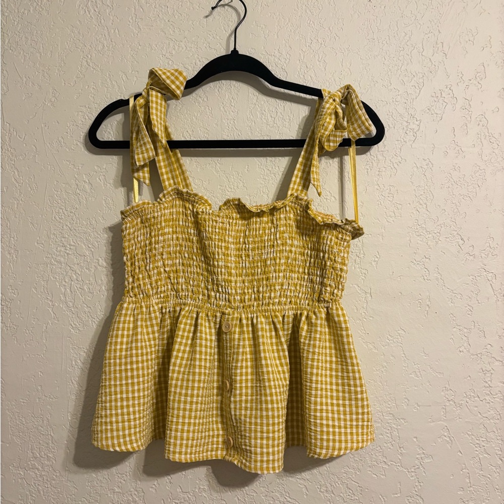 Yellow Gingham Smocked Top